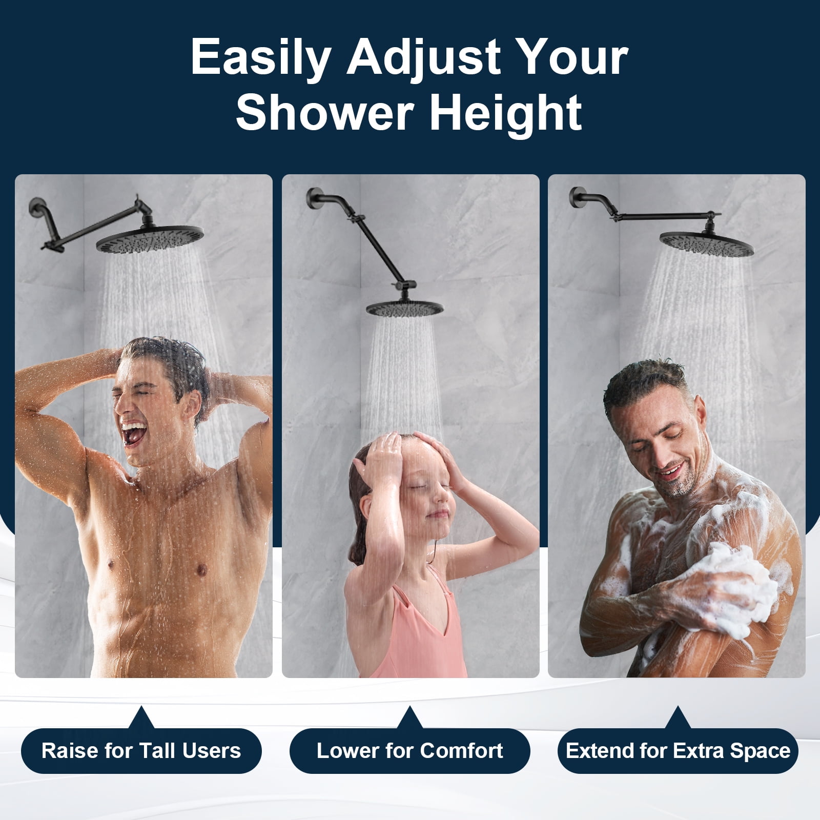 Bright Showers Brass Shower Arm Extender for Rain & Handheld Shower Head, 5” Universal Shower Head Extension Arm, Height & Angle Adjustable, Chrome
