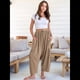 thumbnail image 4 of Pantalones Palazzo Harem Informales Holgados con Cordón para Mujer, para Verano, Playa, Viajes, Vacaciones, con Bolsillos. Caqui L, 4 of 6