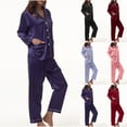 thumbnail image 6 of Feimerou Women Silk Pajamas Set, Long Sleeve Satin Pajamas for Women Sleepwear Button Down Shirts Long Pants Pjs Set Two Piece Outfits, 6 of 7