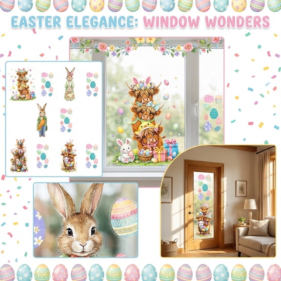 Easter Window Decals Easter Decoration Stickers for Glass Window Double-Side Bunny Decals for Easters Party Easters Eggs Rabbit Stickers D