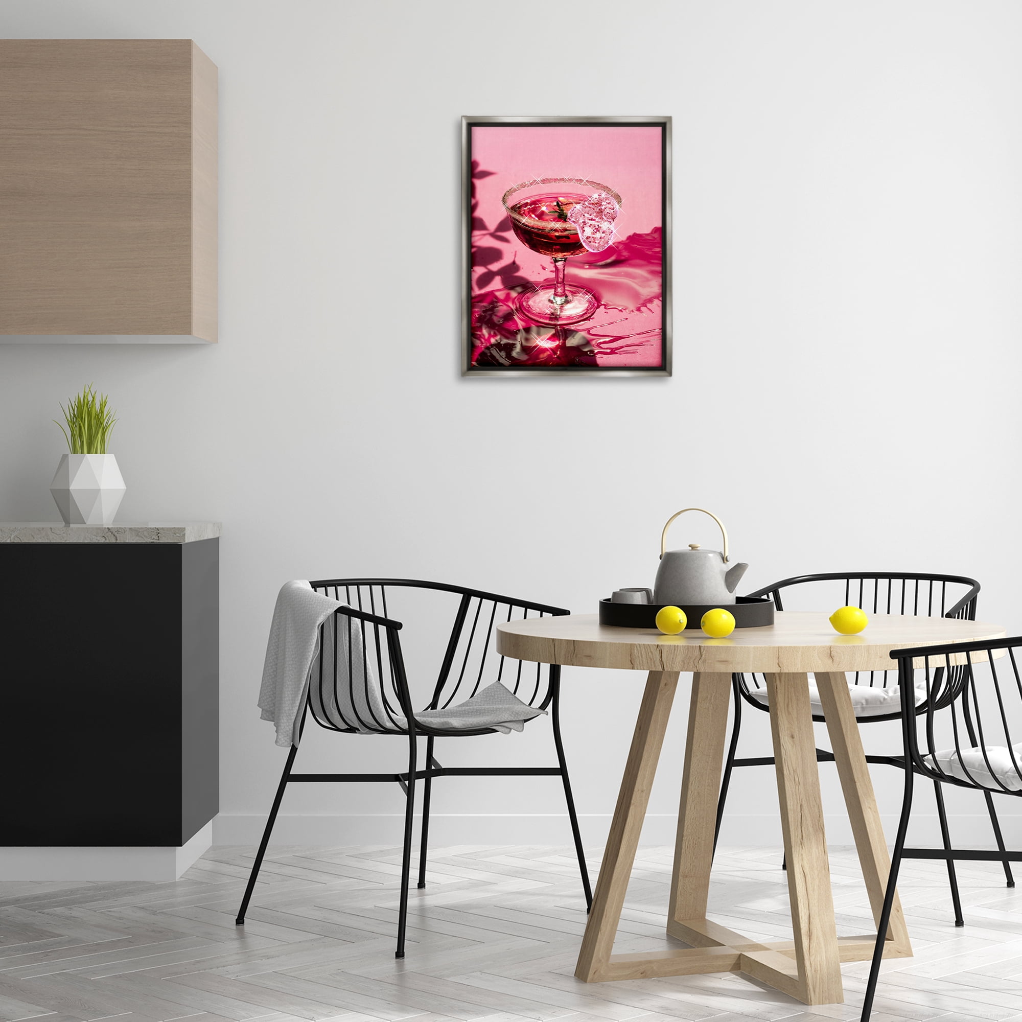 Stupell Industries Pink Glimmering Drink Food & Beverage Painting Gray Floater Framed Art Print Wall Art, 17 x 21