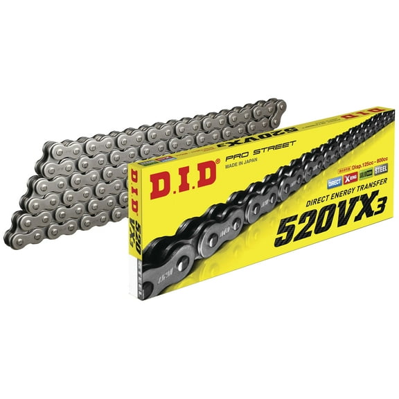 D.I.D 520VX3 X 106FB 520 VX3 Pro-Street X-Ring V Series Chain - 106 Links - Natural Steel