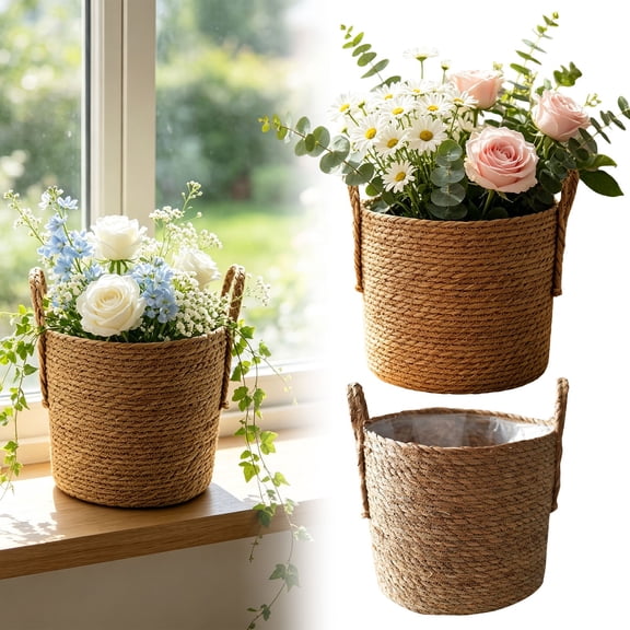 Seagrass Basket Planters for Indoor Plants, Flower Pot, Handwoven Seagrass Plant Basket, Boho Decorative Planter for Living Room, Bedroom, Home Decor