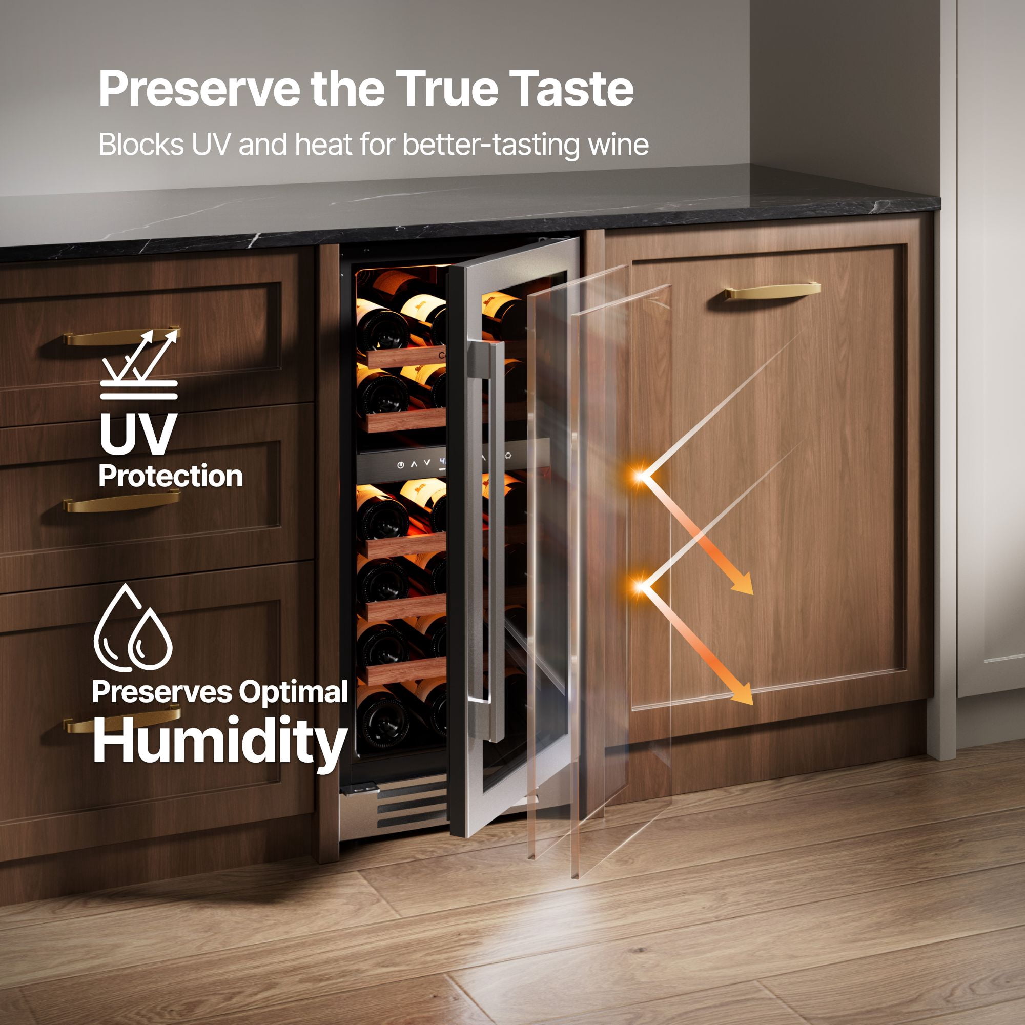 Ca'Lefort 15 inch Wine Fridge, 28 Bottle Dual Zone Wine Cooler Refrigerator with Glass Door for Home/Office,  Built-in & Freestanding