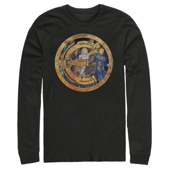 Men's Marvel Eternals Group Gold Badge  Long Sleeve Shirt Black Medium