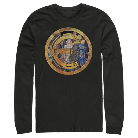 Men's Marvel Eternals Group Gold Badge Long Sleeve Shirt - Black - 2X Large