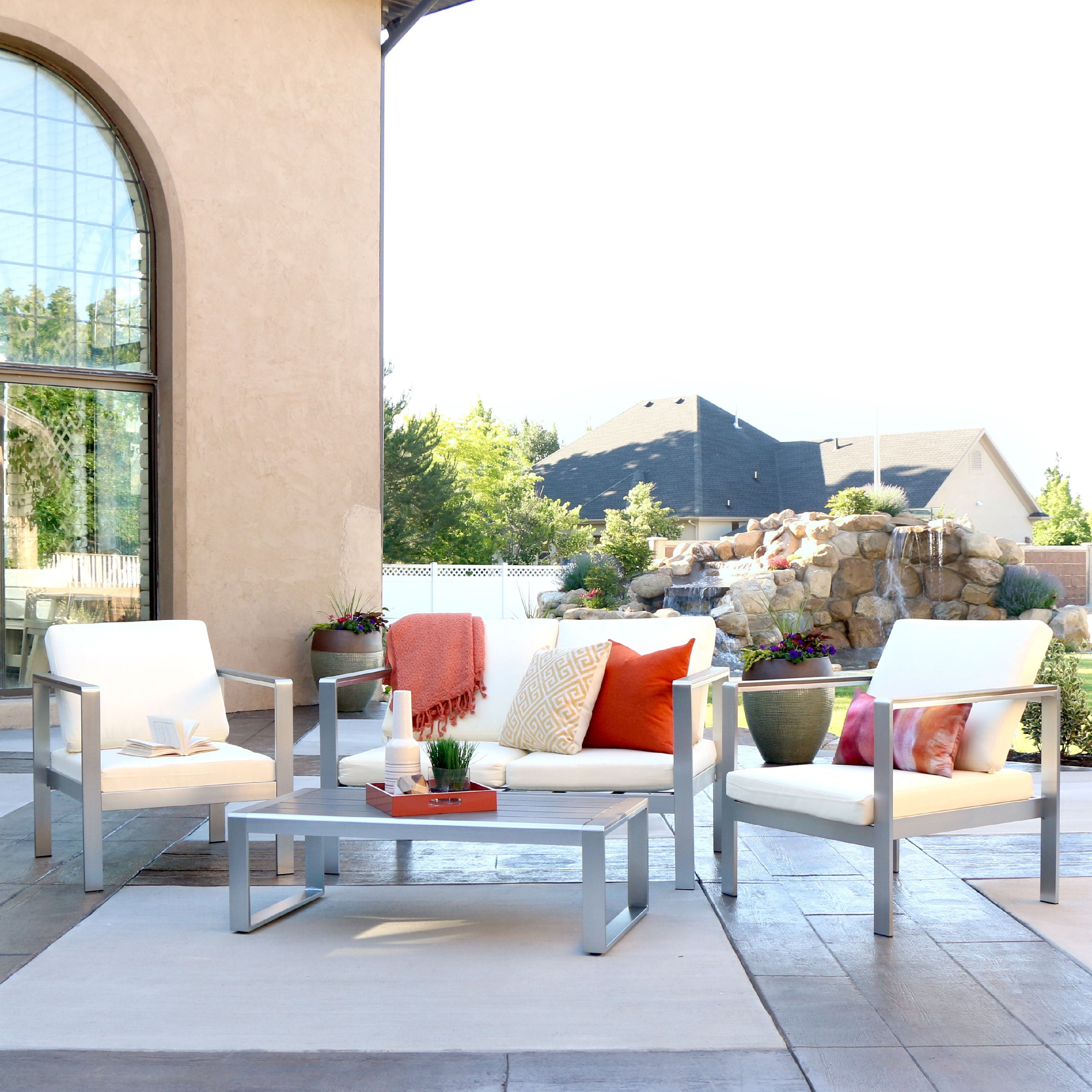 Manor Park 4Piece Modern Aluminum Outdoor Patio Chat Set with Cushions