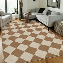 Hasoo Easy Jute Plaid Area Rug for Living Room Washable 5' x 7' Non Shedding Neutral Indoor/Outdoor Decor Carpet, Brown