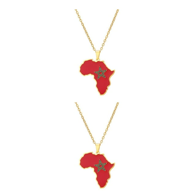 Youkk Stylish Accessory Morocco Map Flag Pendant Necklace Statement With Style Morocco Map Necklace Unique As Shown 2Set