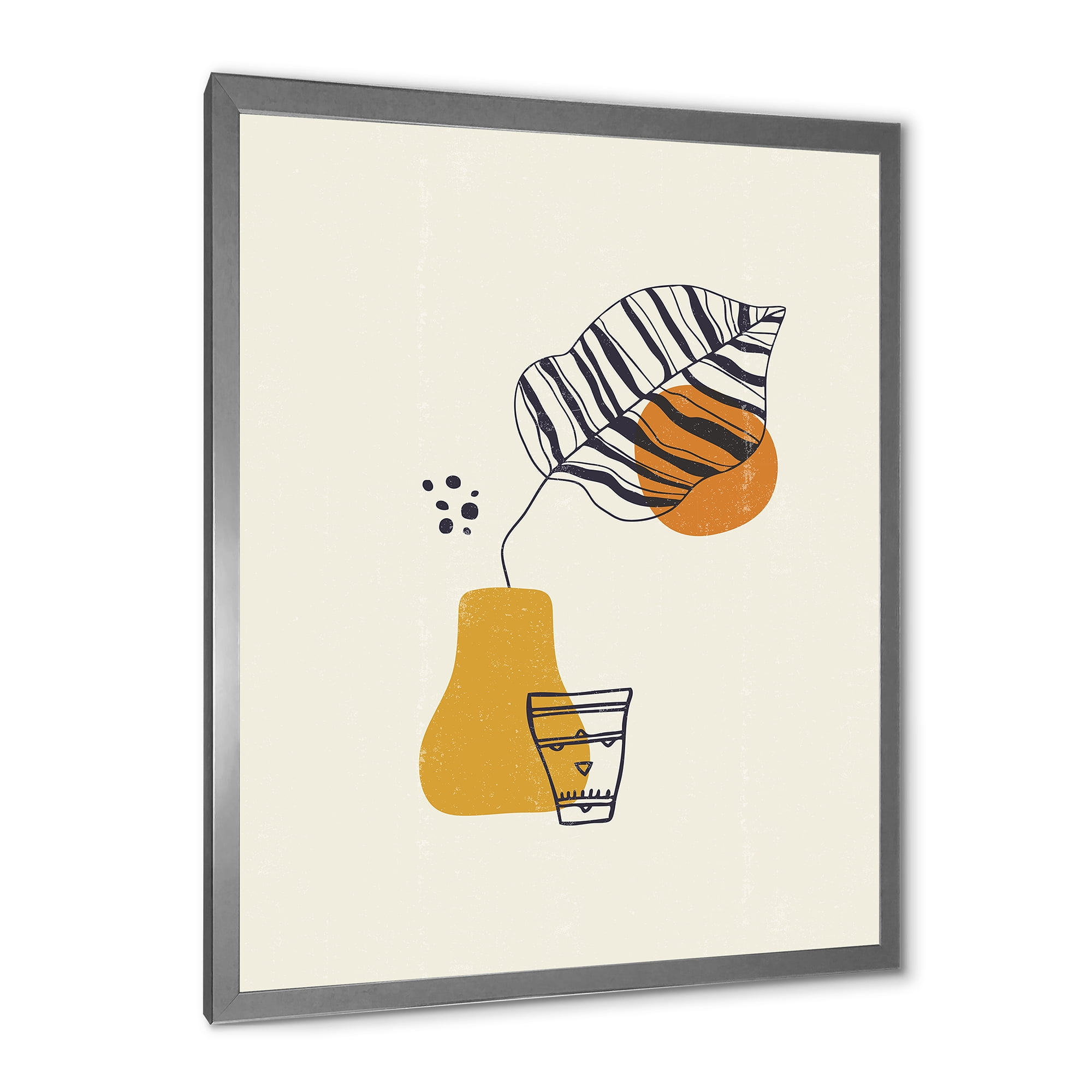 Designart 'Abstract Shapes Botanical Minimalist Leaf' Modern Framed Art Print