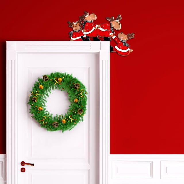 Xihbxyly Marco de Puerta de Madera Navideño, Diseño de Papá Noel, Panel de Madera Maciza de Colores Primarios, Materiales Ecológicos, Decoración Festiva, Decoración Del Hogar, Tamaño 7.9X5.9In