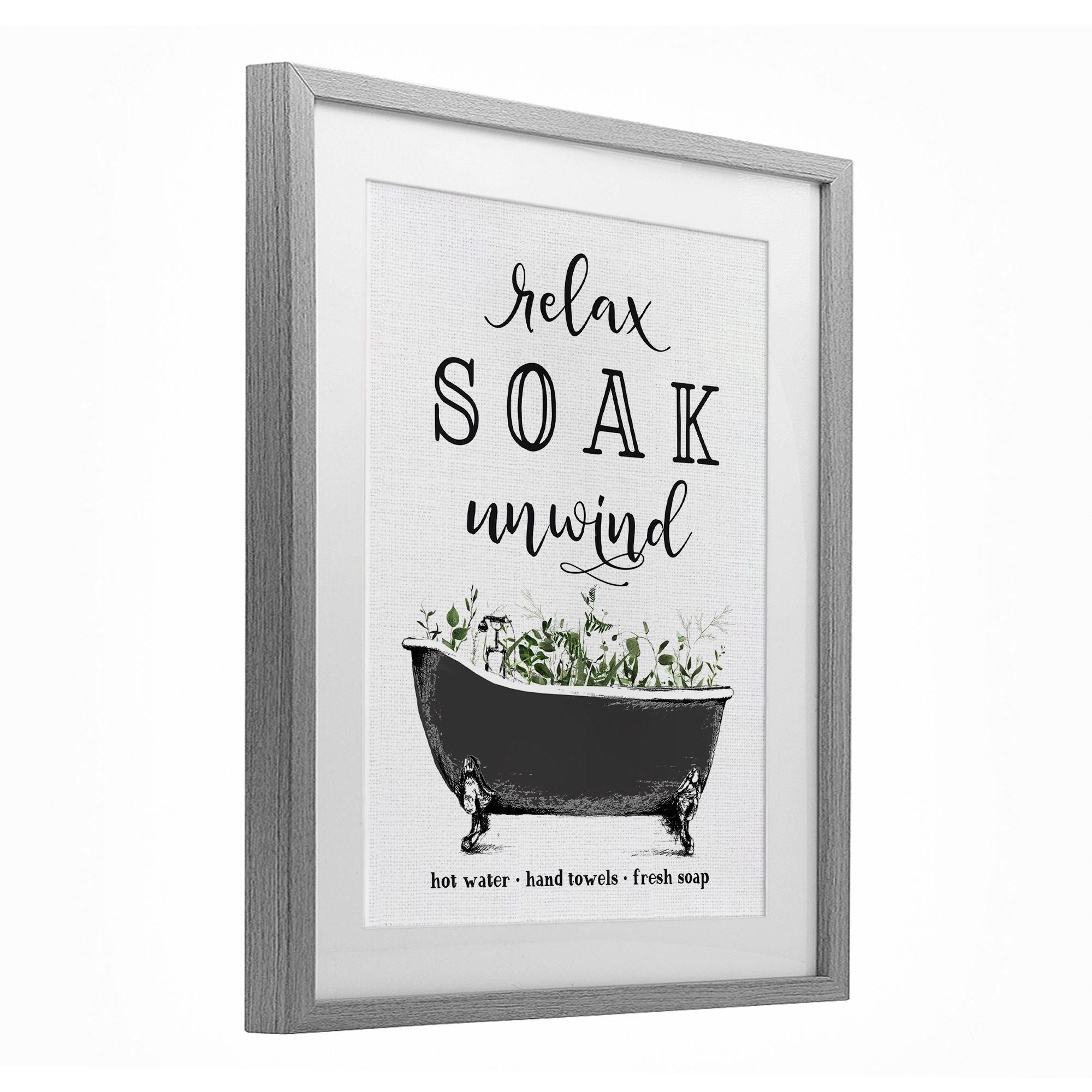 Vintage Bathing Reminders Gray Framed Print Under Glass, design by Lettered and Lined