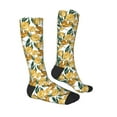 thumbnail image 3 of Picia Women Crew Soft Moisture-wicking Socks Yellow Tulips Pattern Design Cotton Socks, One Size fit All, 3 of 9
