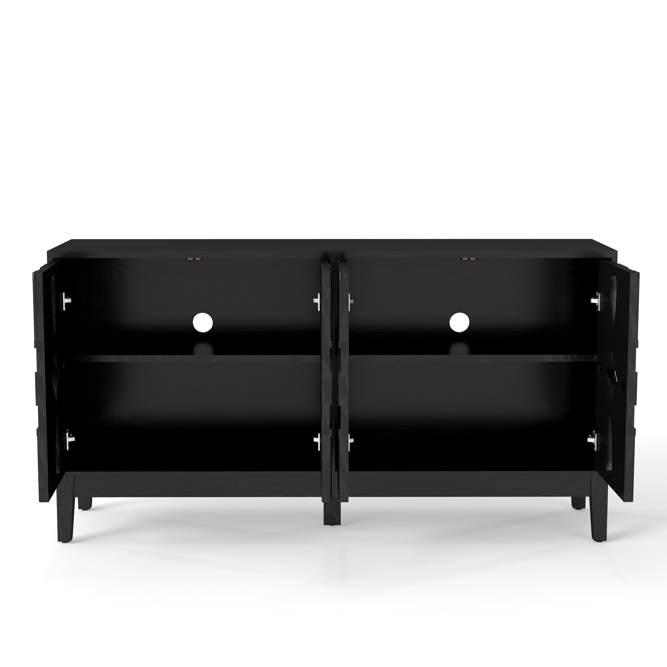 Noble House 60.5" Mid-Century Modern Sideboard Buffet Cabinet, Media Console with Doors & Adjustable Shelves, Black