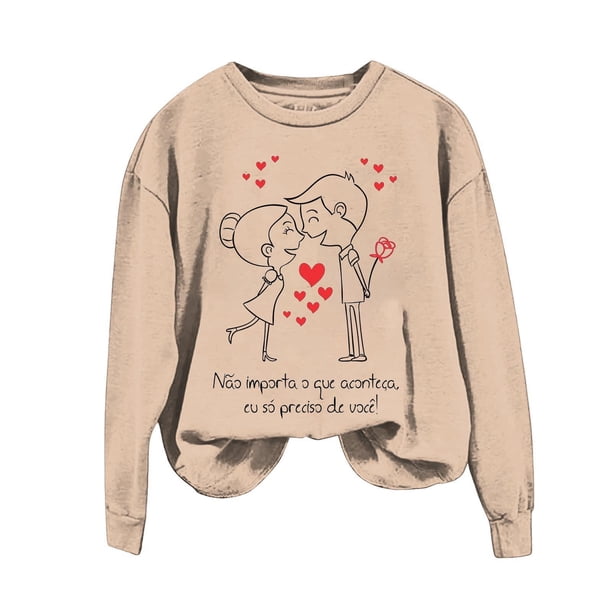 Gibobby Sudadera Mujer Moda Camiseta estampada de talla grande con estampado del día de San Valentín para mujer Top informal de manga larga (Caqui, M)