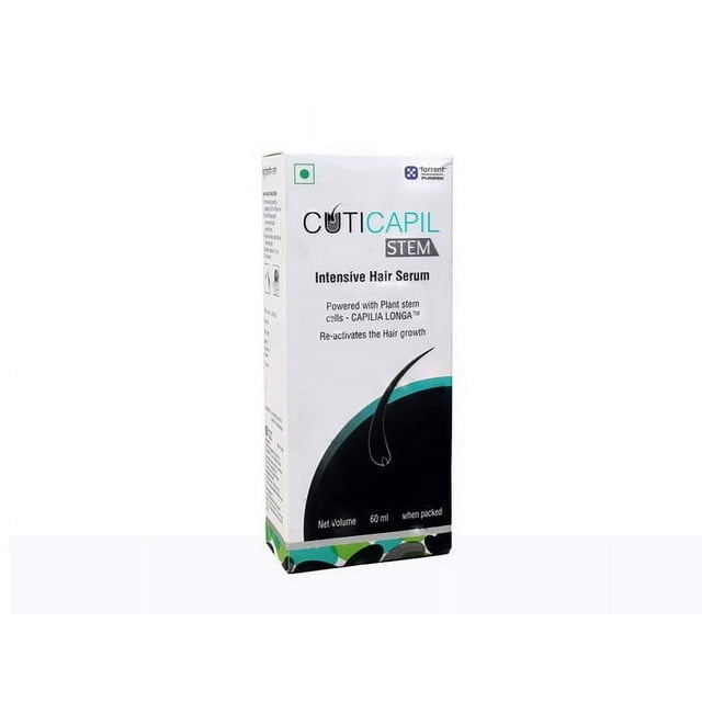 Cuticapil Sérum Stem 60 ml Lot de 1, un Sérum Capillaire Intensif Conçu pour Réactiver la Pousse des Cheveux, Alimenté par des Cellules Souches Végétales et des Capilia Longa. le Produit Est Présenté dans Son Emballage d'Origine avec un Fond Blanc et des accents Verts.
