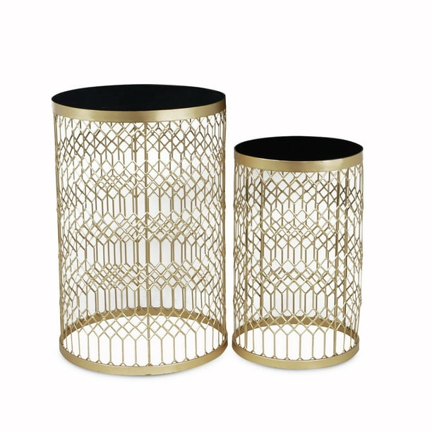 Set of 2 Gold and Black Mirrored Metal Framed Nesting Tables 22.5 ...