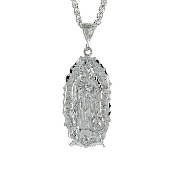 925 Sterling Silver Vigen de Guadalupe Religious Charm Pendant 50mm
