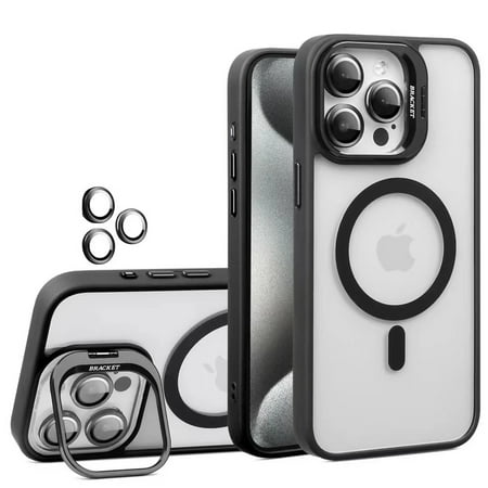 TECH CIRCLE for iPhone 15 Case, Military Grade Drop Protection Compatible with MagSafe Stash Stand Camera Lens Protector Magnetic Phone Case for Apple iPhone 15 6.1" 2023,Black