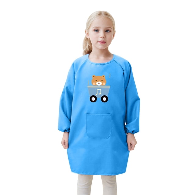 Kids Art Smock Apron For Children With Front Pocket - Long Sleeve Painting Aprons For Kids
