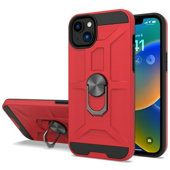Dynamic Dual Layer Hybrid Case with Ring Grip for iPhone 14 - Red