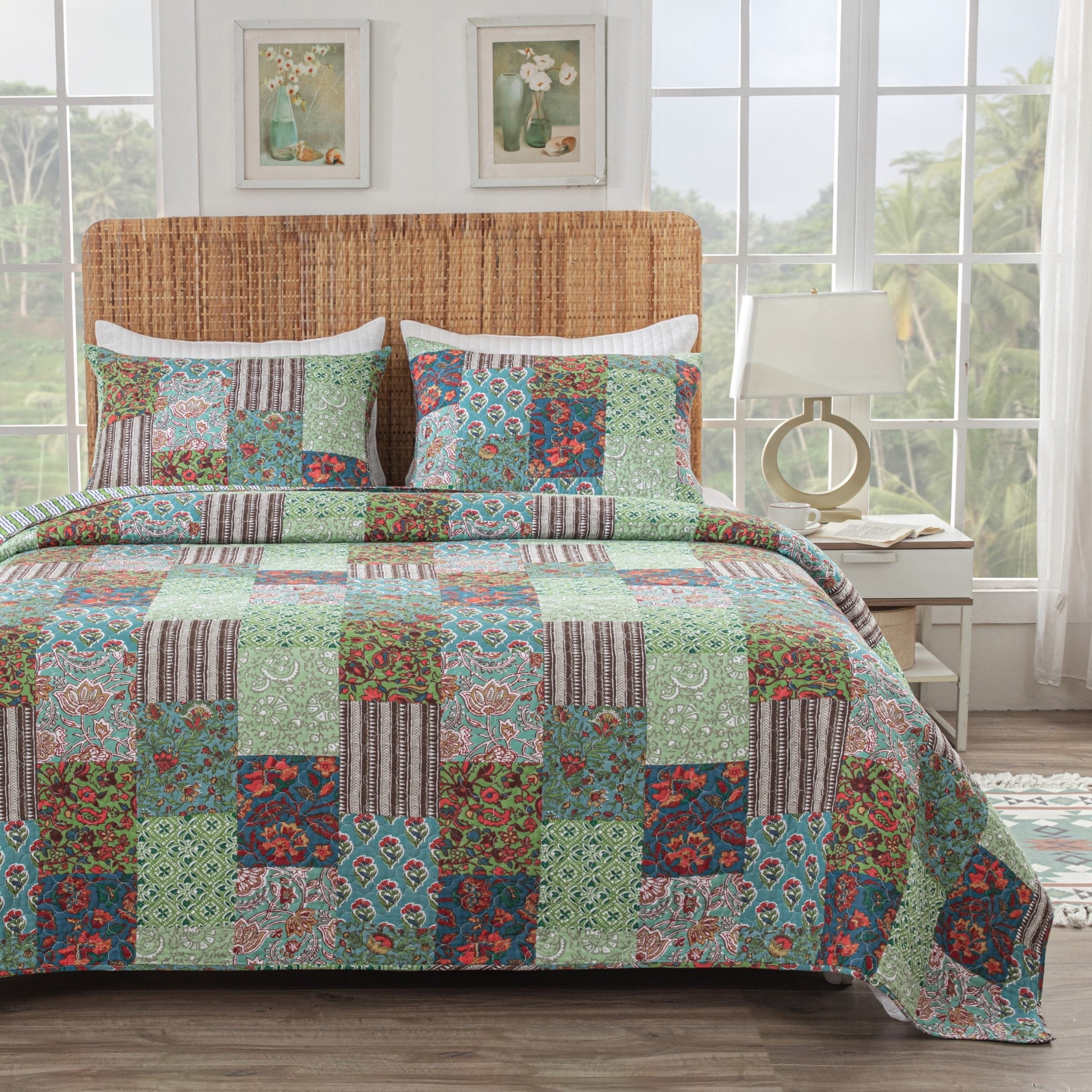 Greenland Home Fashions Oxford Cotton Quilt Set, Reversibe