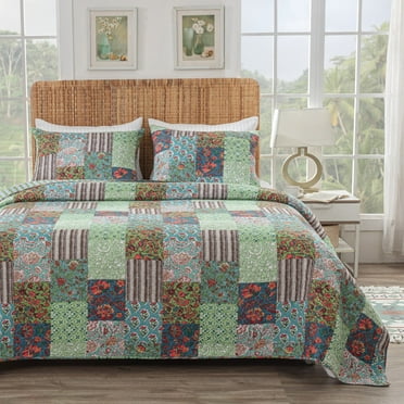 Greenland Home Fashions Greenland Home Jasmin Jade - Vintage Boho - Cotton-Rich Quilt Set Full - Queen