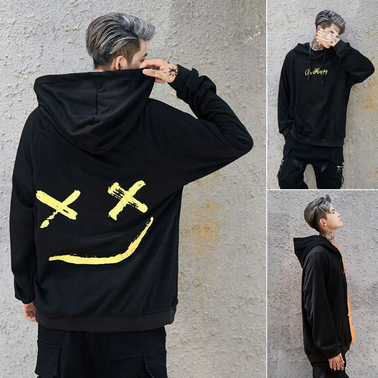 Spring hue Men s Smile Face Colorblock Hoodies Long Sleeve Sweatshirt Fashion Hip Hop Pullover Couple T Shirt Walmart