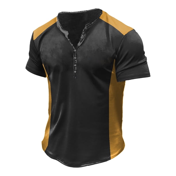 Men'S Printed T-Shirt Outdoor Retro Button Loose Short Sleeve Top 2XL