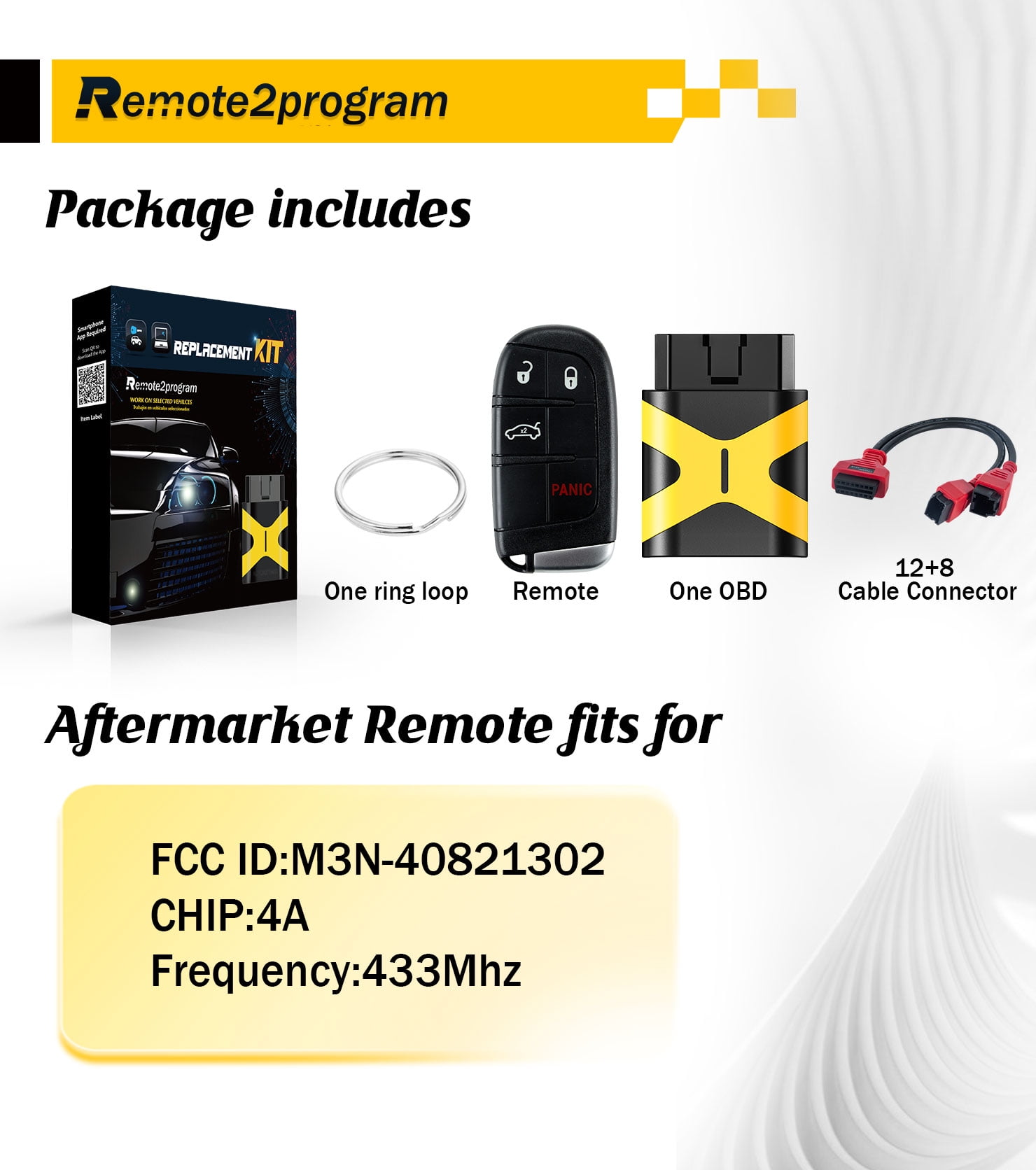 OBD Tool Smart Car Key Programmer Tool and Keyless Entry Remote Replacement for Chrysler 200/300/ and for Dodge Charger/Challenger with FCC: M3N-40821302