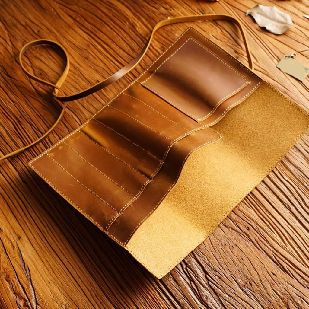 Leather Pen Roll Organizers Multiple Compartment Pencil Case For Student Artist