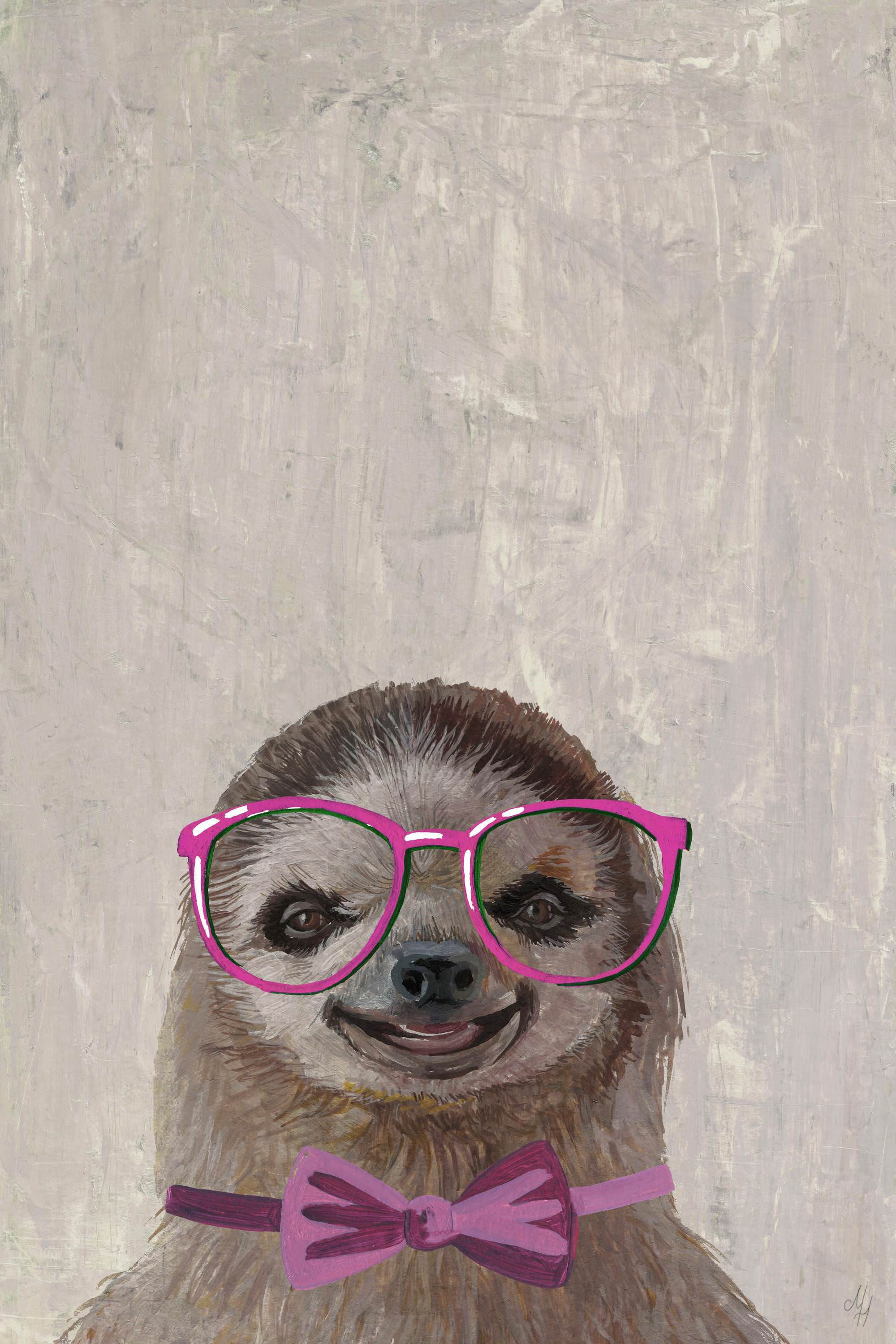Sloth with a Bow II Painting Print on Wrapped Canvas