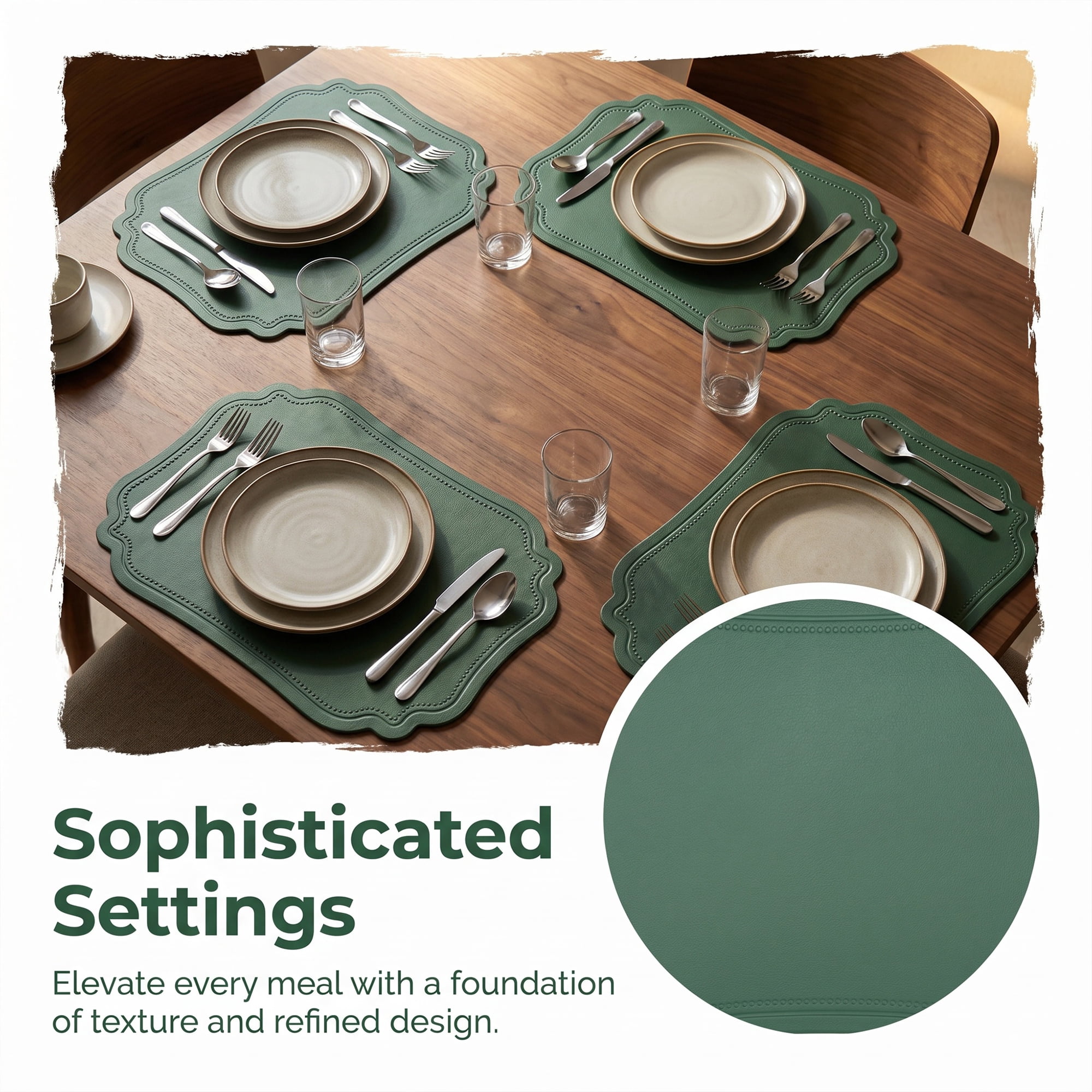 Unique Bargains Set of 6 Solid Placemats Leather Placemats for Kitchen Dining Green