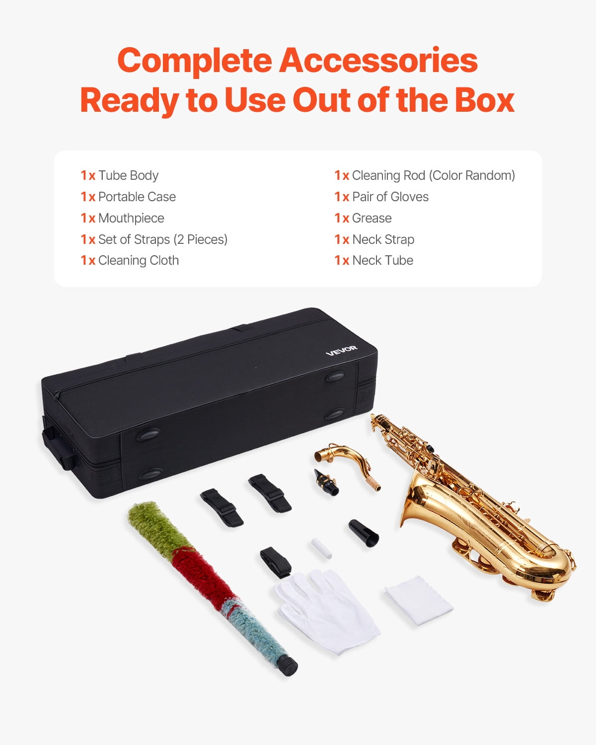 VEVOR Tenor Saxophone, B Flat, Professional Brass Saxophone Beginner Kit with Carrying Case, Mouthpiece, Straps, Cleaning Cloth, Gloves, Neck Strap, 23 Keys Tenor Sax Kit, for Beginners Students,Gold