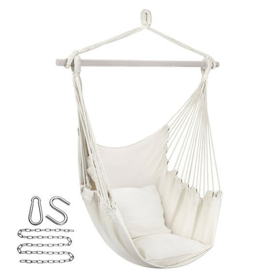 Sorbus Hanging Rope Hammock Chair Swing Seat for Any Indoor or Outdoor Spaces- Max. 265 Lbs -2 Seat Cushions Included (Large, White)