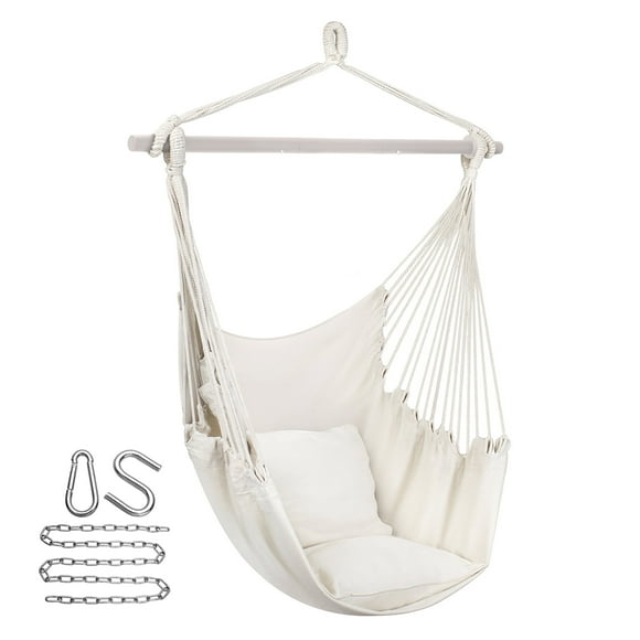 Sorbus Hanging Rope Hammock Chair Swing Seat for Any Indoor or Outdoor Spaces- Max. 265 Lbs -2 Seat Cushions Included (Large, White)