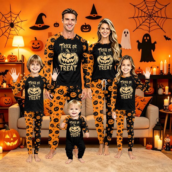 Halloween Pajamas for Family Festival Soft Two Piece Sets Pjs Matching Sets Long Sleeve Funny Novelty Pumpkin Ghost Fashion Matching Holiday Pajamas Baby 12-18 Months