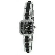 Women's 7072BK Acrylic Link Crystal Accented Silver-tone Black Watch
