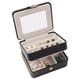 thumbnail image 2 of Caja de almacenamiento de joyas de doble capa con espejo - Organizador de joyas portátil compacto para pendientes, anillos, collares - Tamaño de viaje de 10,5x8,5x5,5 cm con partición desmontable, 2 of 7
