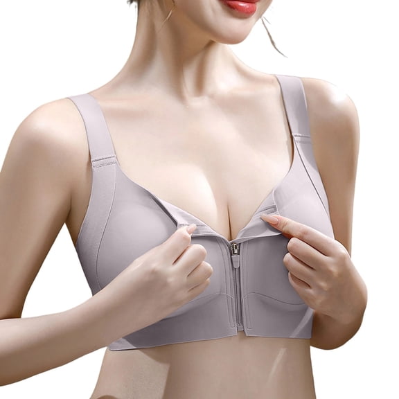 IFNWSV Front Zip Sports Bras for Women Breathable Easy On Off Full Coverage Daily Workout Comfort Purple 2XL