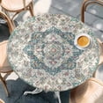 thumbnail image 2 of Beige Teal Boho Round Tablecloth, Fitted Table Cover with Elastic for 45"-54" Round Tables, Medieval Vintage Ethnic Floral Abstract Table Cloth Outdoor Indoor Dinning Party Waterproof Tablecloths, 2 of 7