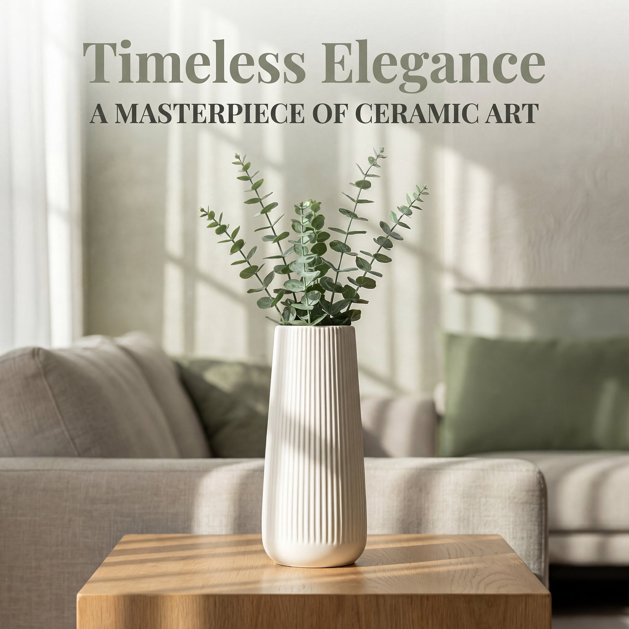 Unique Bargains Ribbed Ceramic Vase for Flowers Bright White 3.5"L x 3.5"W x 7.9"H