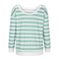 thumbnail image 5 of Women Long Sleeve Tops Plus Size Casual Loose Round Neck Striped Printed Sweatshirt Pullover Fitting Boho Tops Blouse,Green,XL, 5 of 5