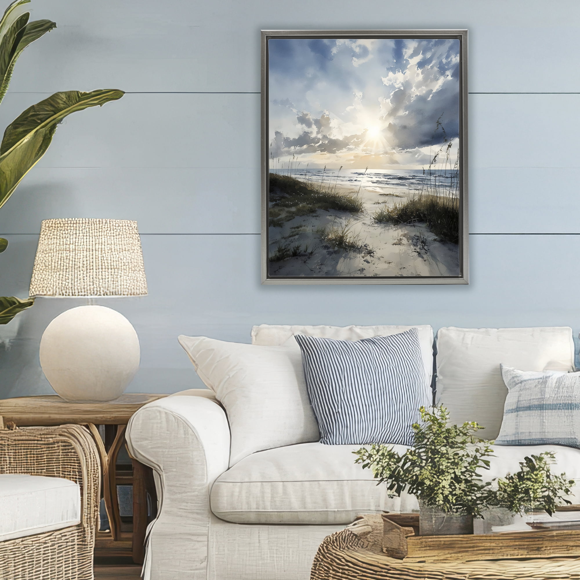 Stupell Industries Sunshine On The Beach Gray Framed Floater Canvas Wall Art, design by Franklyn Gregory