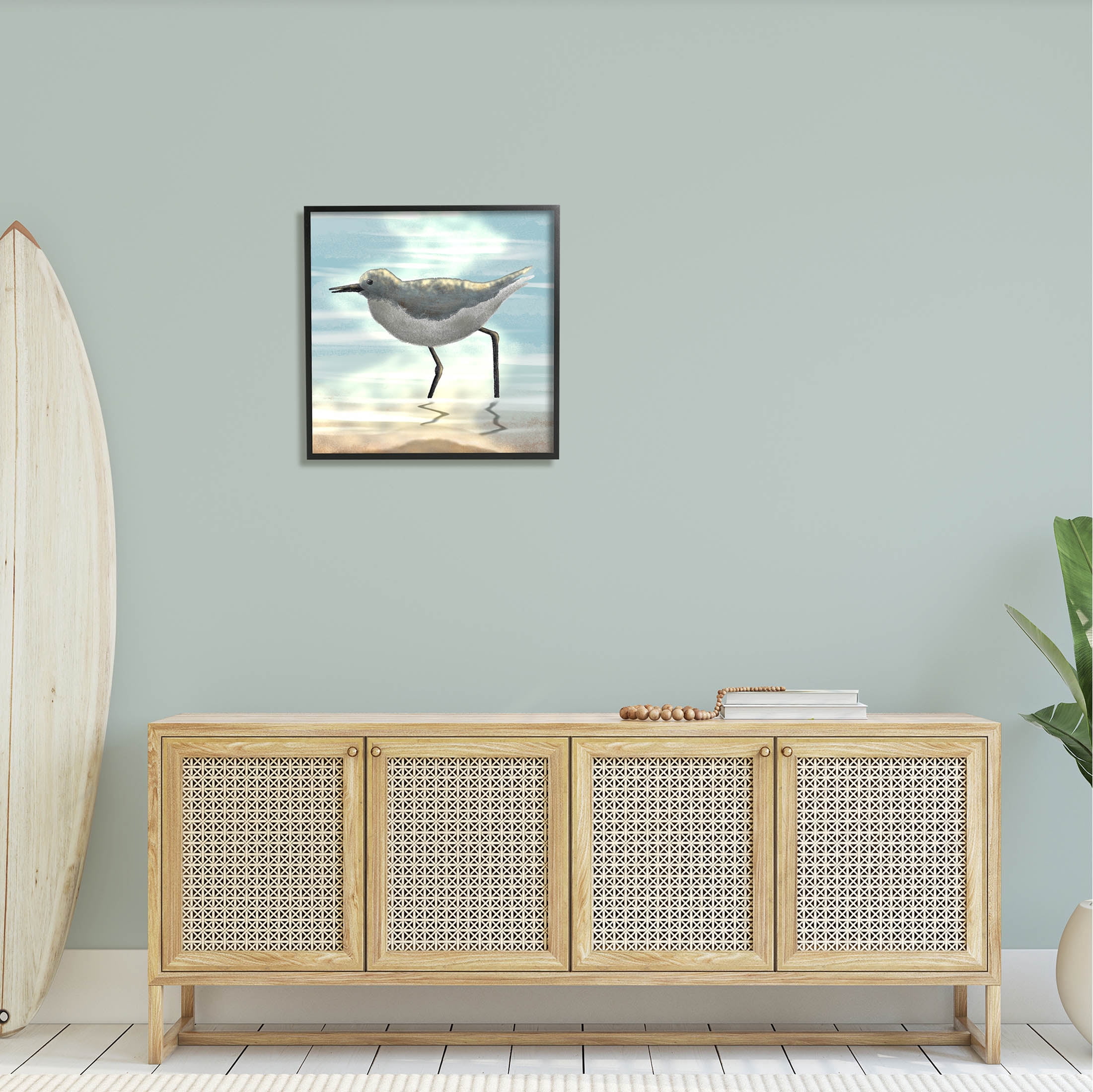 Stupell Industries Sandpiper Standing Coastal Ocean Tide Graphic Art Black Framed Art Print Wall Art, Design by Marcus Prime
