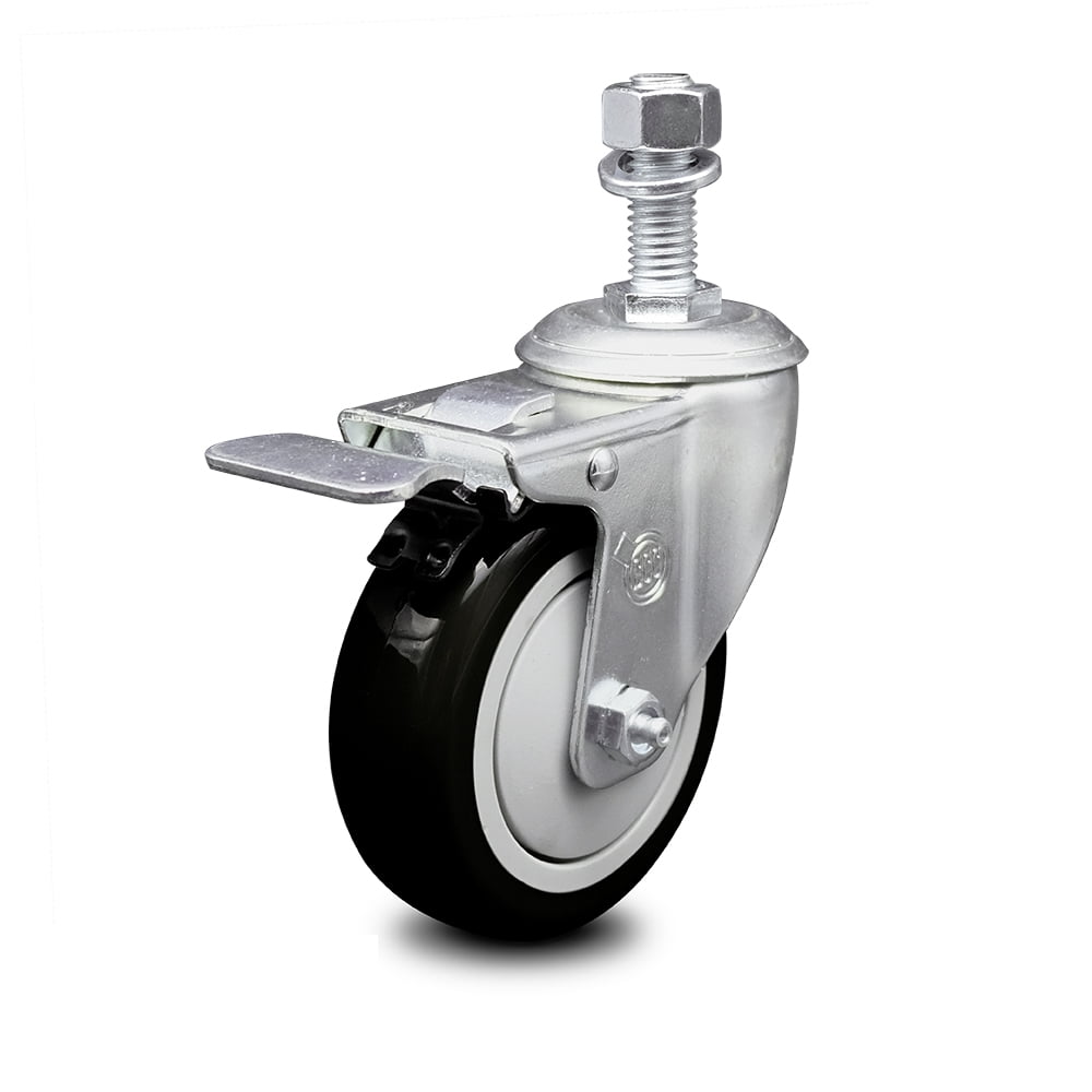 Polyurethane Swivel Threaded Stem Caster w/4" x 1.25" Black Wheel and