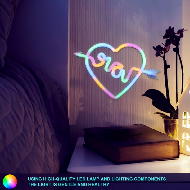 GOOHOCHY Lámpara LED creativa en forma de corazón, luz de neón decorativa, diseño de letra LOVE