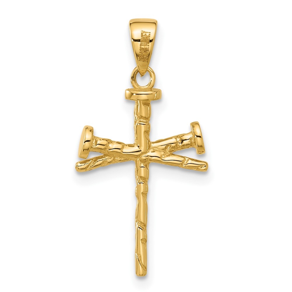 Auriga 14k Yellow Gold Polished and Textured Nails Cross Pendant for Women