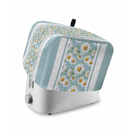 Blue Daisy Toaster Cover 4 Slice, Large Kitchen Appliance Covers, Farmhouse Floral Blue Striped Toaster Oven Cover with Loop, Bread Machine Cover Polyester Dust Cover Protection