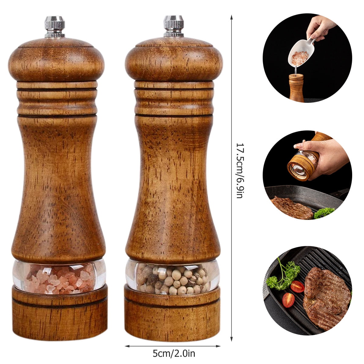 Fernanda Wood Pepper Mill Grinder Salt Shaker Small 3.5” Wooden Set